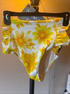 Alemais Yellow Floral High-Waist Bikini Bottoms NWOT